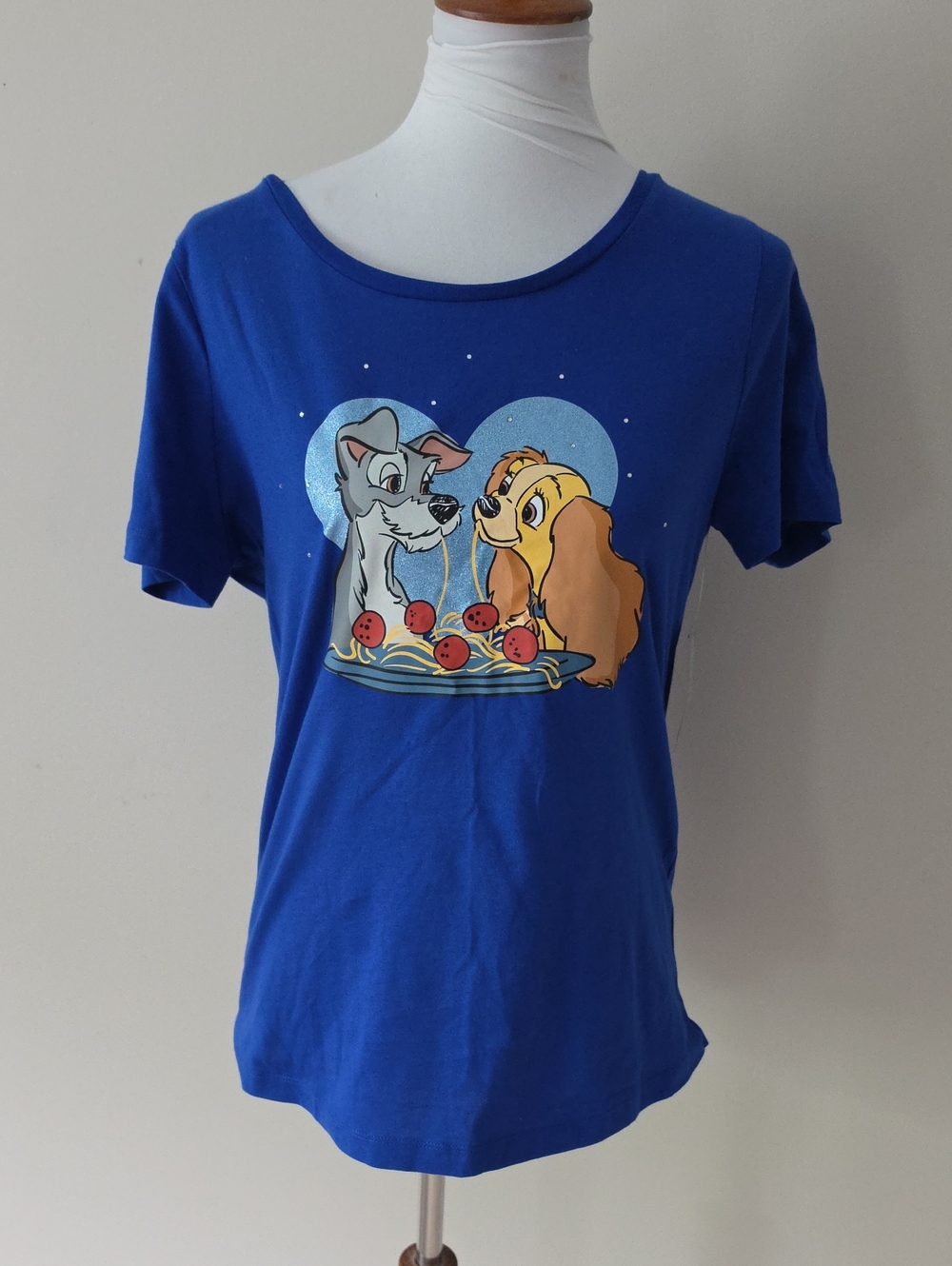 Disney Lady and the Tramp Blue Graphic Dog Tee Brand New
